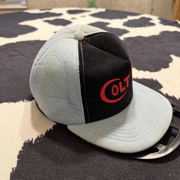 Vintage 70s RARE Colt Firearm Blue Corduroy Snapback Mesh Trucker Hat/Cap OSFA - Picture 2 of 6